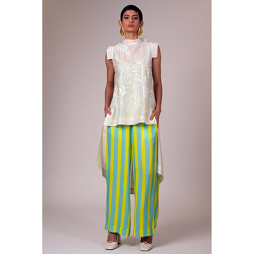 MADDER MUCH Multi-Color Rayon Crew Neck Embroidered Top With Pant