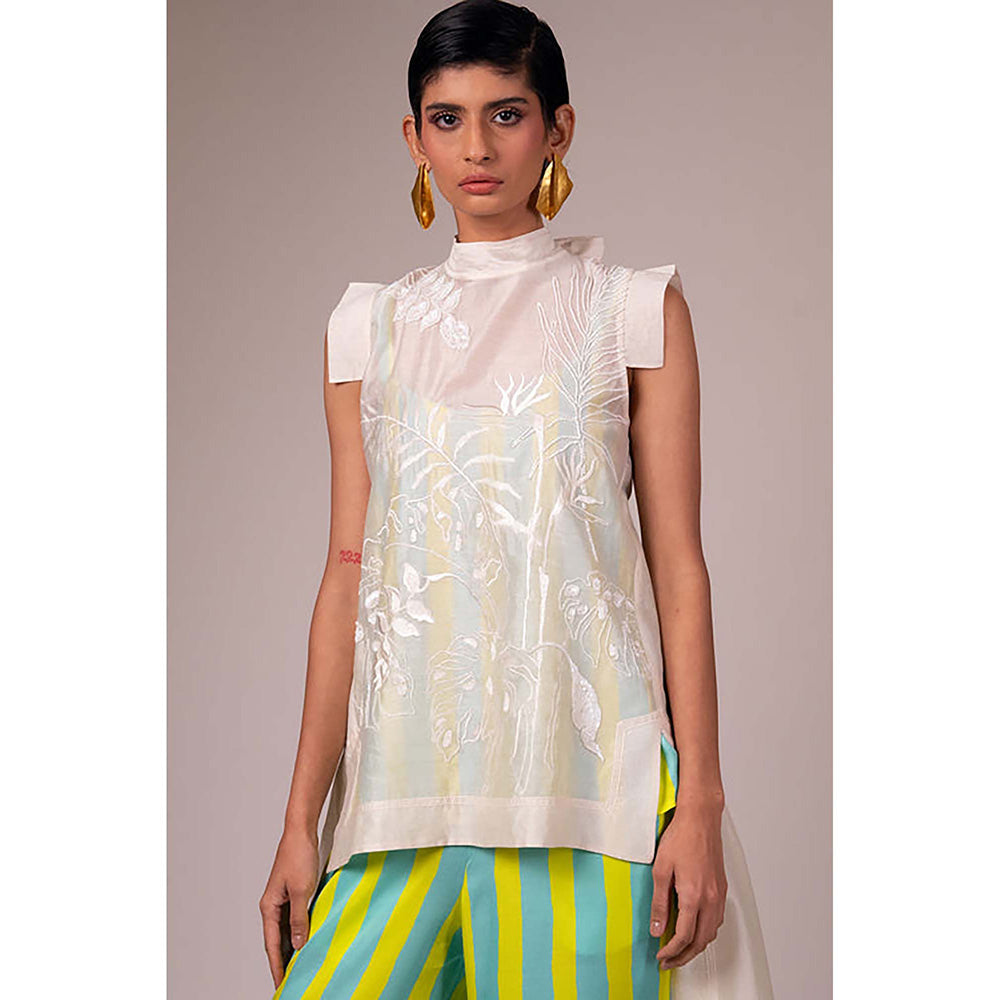 MADDER MUCH Multi-Color Rayon Crew Neck Embroidered Top With Pant