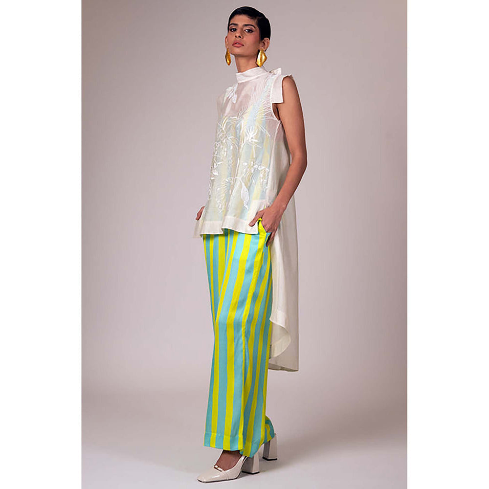 MADDER MUCH Multi-Color Rayon Crew Neck Embroidered Top With Pant
