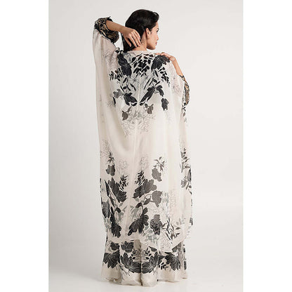 MADDER MUCH Chanderi Black Round Neck Printed Top With Palazzo And Jacket