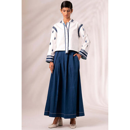 MADDER MUCH Multi-Color Cotton Collar Neck Embroidered Top With Pant
