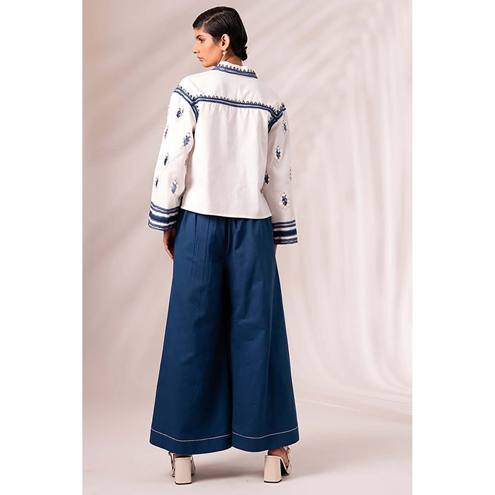 MADDER MUCH Multi-Color Cotton Collar Neck Embroidered Top With Pant