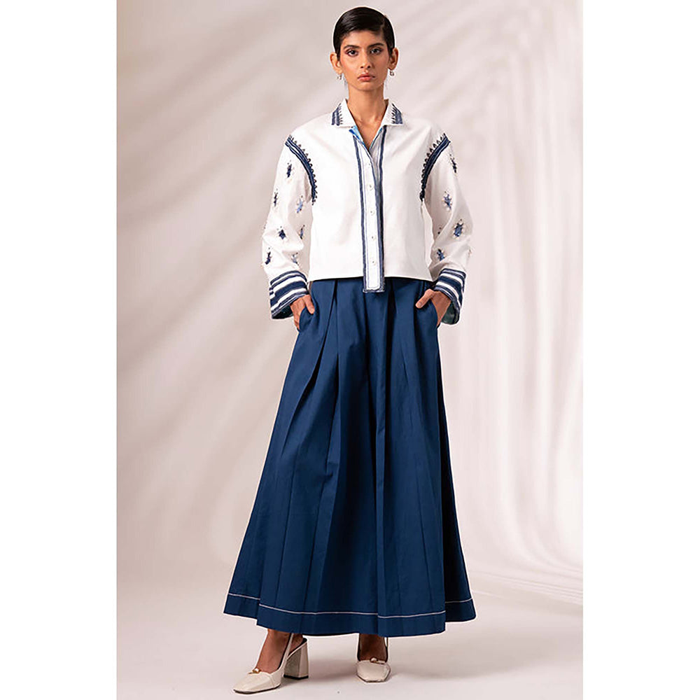 MADDER MUCH Multi-Color Cotton Collar Neck Embroidered Top With Pant