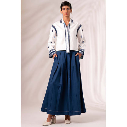MADDER MUCH Multi-Color Cotton Collar Neck Embroidered Top With Pant
