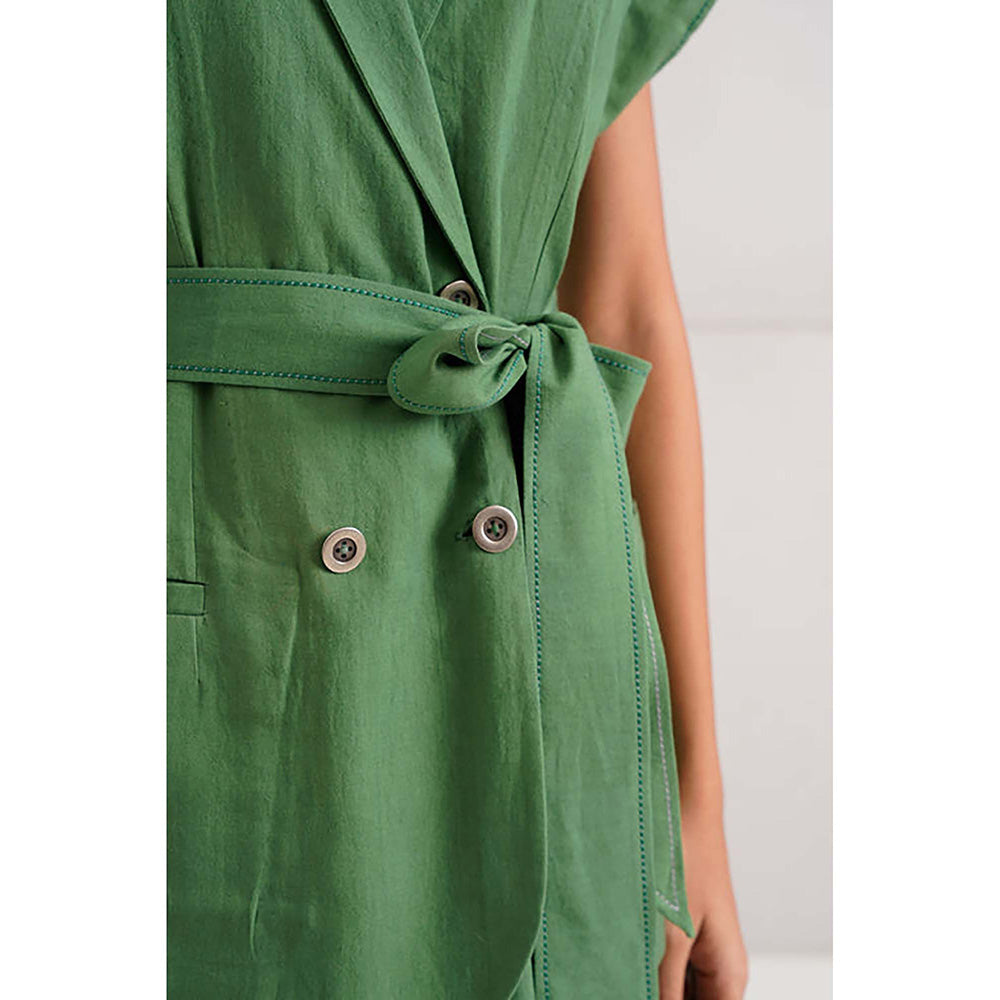 MADDER MUCH Cotton Green V-Neck Solid/Plain Top With Palazzo Co-Ord's