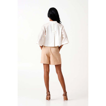 MADDER MUCH Cotton White Mandarin Neck Solid/Plain Shirt With Shorts Short Set