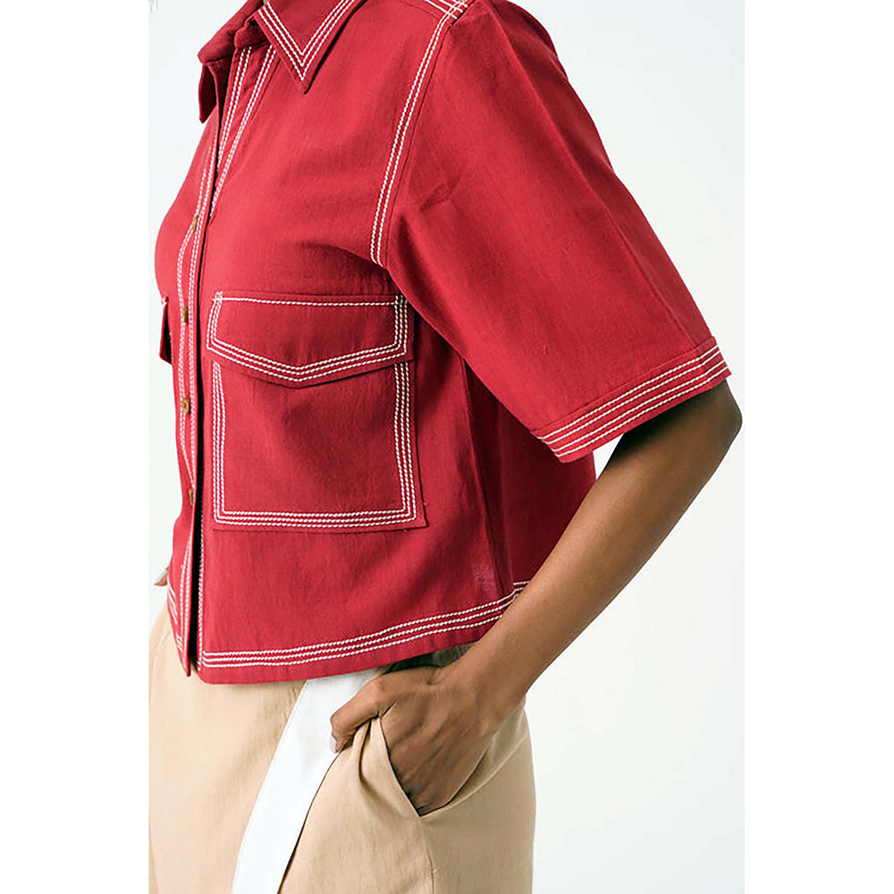 MADDER MUCH Multi-Color Cotton Collar Neck Solid/Plain Top With Skort