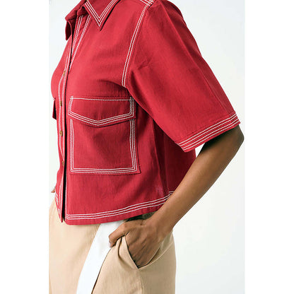 MADDER MUCH Multi-Color Cotton Collar Neck Solid/Plain Top With Skort