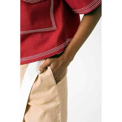 MADDER MUCH Multi-Color Cotton Collar Neck Solid/Plain Top With Skort