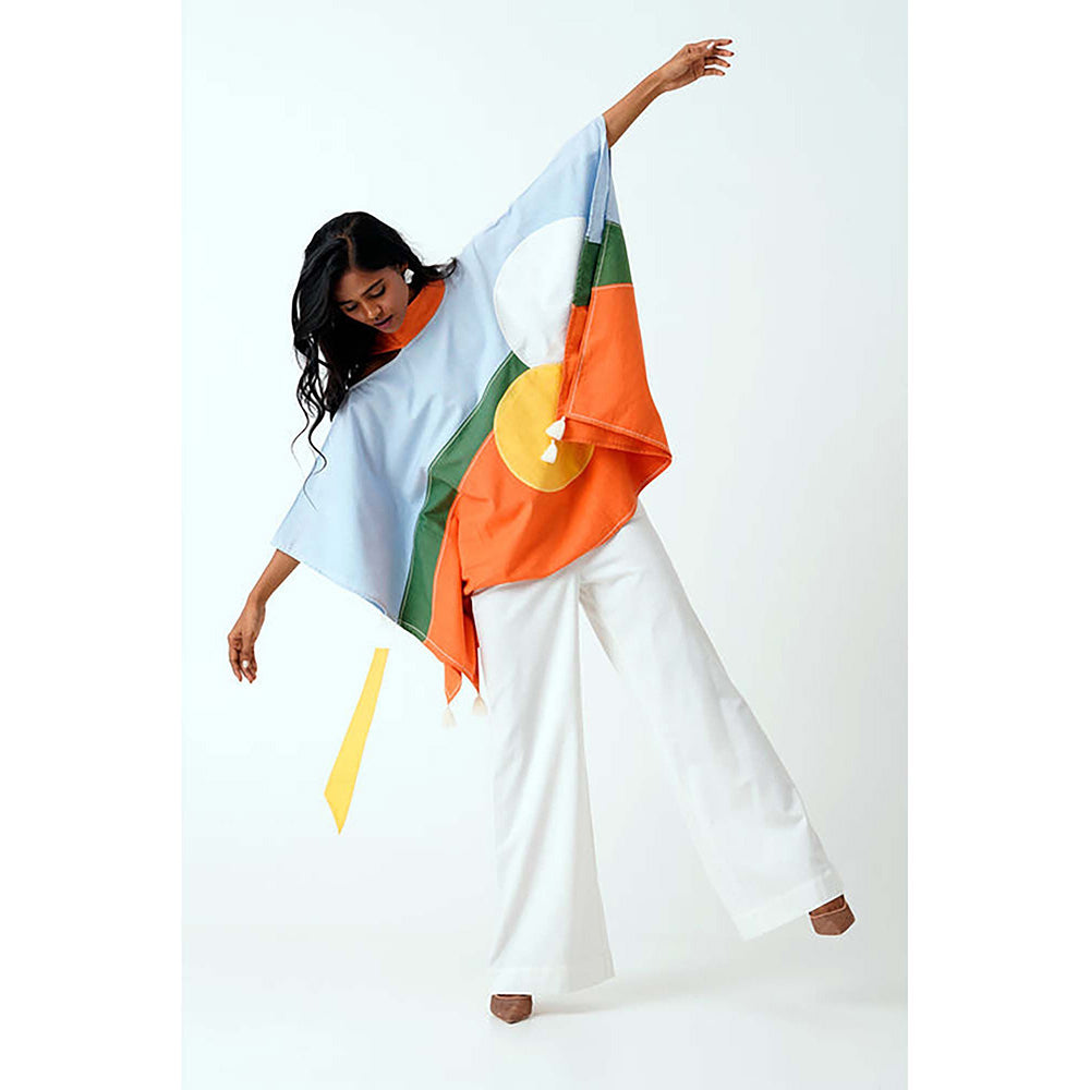 MADDER MUCH Cotton Multi-Color High Neck Colorblock Top With Pant Co-Ord's