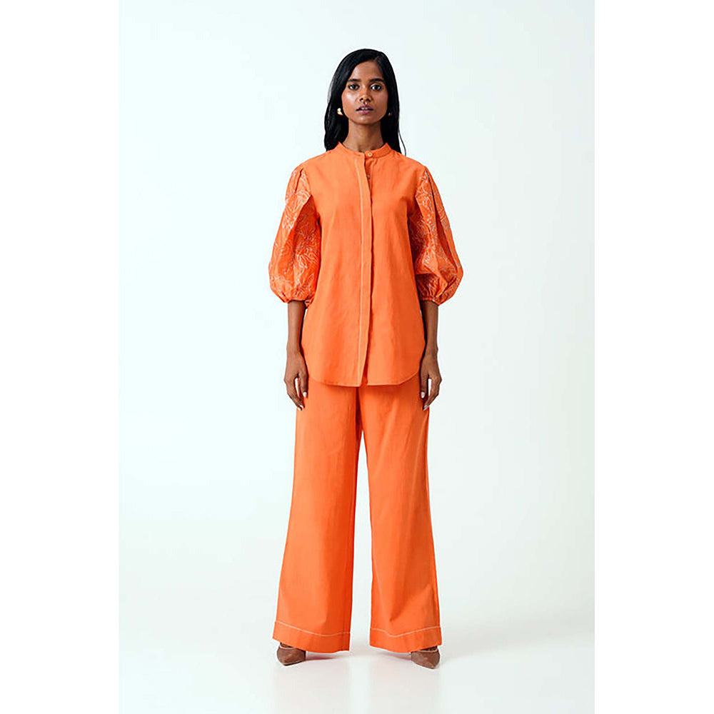 MADDER MUCH Sunset Orange Oba Set - Embroidered Sleeve Top + Pants