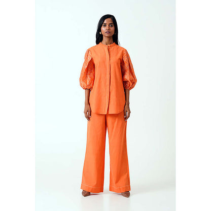 MADDER MUCH Sunset Orange Oba Set - Embroidered Sleeve Top + Pants