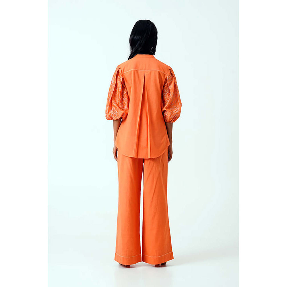 MADDER MUCH Sunset Orange Oba Set - Embroidered Sleeve Top + Pants
