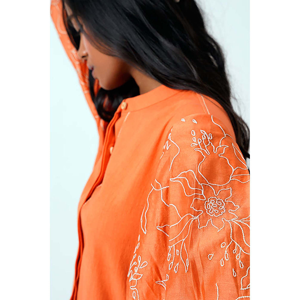 MADDER MUCH Sunset Orange Oba Set - Embroidered Sleeve Top + Pants