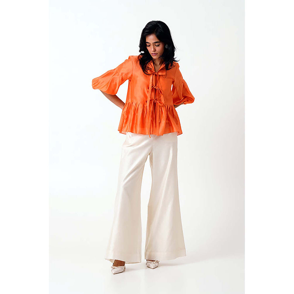 MADDER MUCH Multi-Color Cotton Tie Up Neck Solid/Plain Top With Slip And Pant