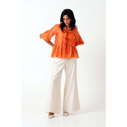 MADDER MUCH Multi-Color Cotton Tie Up Neck Solid/Plain Top With Slip And Pant