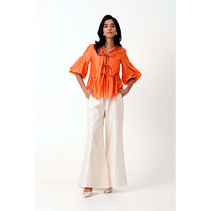 MADDER MUCH Multi-Color Cotton Tie Up Neck Solid/Plain Top With Slip And Pant