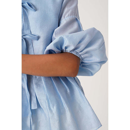 MADDER MUCH Ice Blue Toni Set - Multi Knot Peplum Top With Slip + Pants