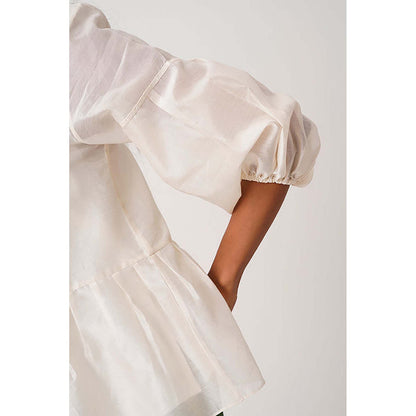 MADDER MUCH Ivory Toni Set - Multi Knot Peplum Top With Slip + Pine Green Pants