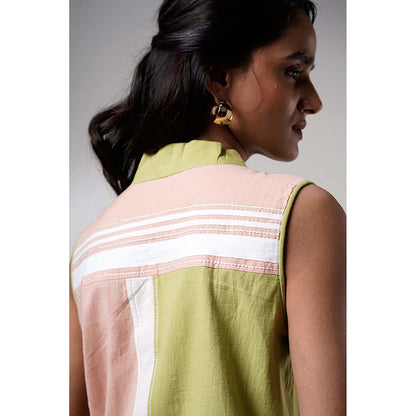 MADDER MUCH Cotton Green V-Neck Solid/Plain Tunic With Pant Co-Ord's
