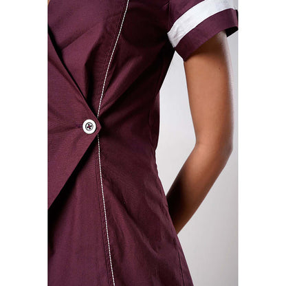 MADDER MUCH Brown Cotton V-Neck Solid/Plain Top With Pant