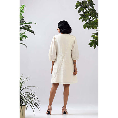 MADDER MUCH White Cotton Crew Neck Solid A-Line Mini Dress