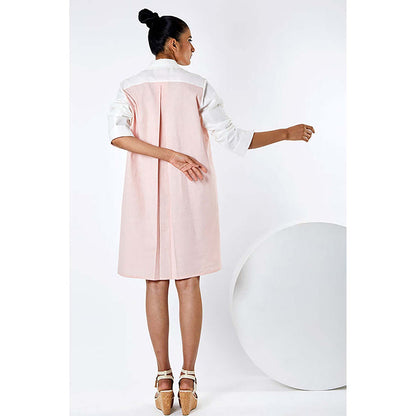 MADDER MUCH White Cotton Collar Neck Solid/Plain Knee Length Dress
