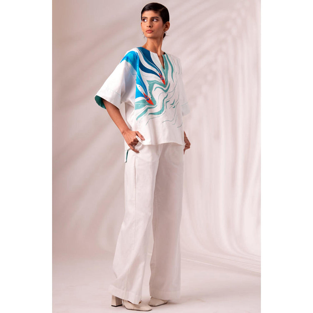 MADDER MUCH White Cotton Printed Plain Top