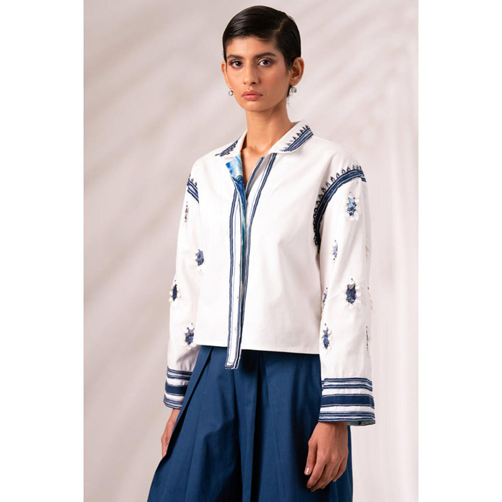 MADDER MUCH Multi-Color Cotton Collar Neck Embroidered Top