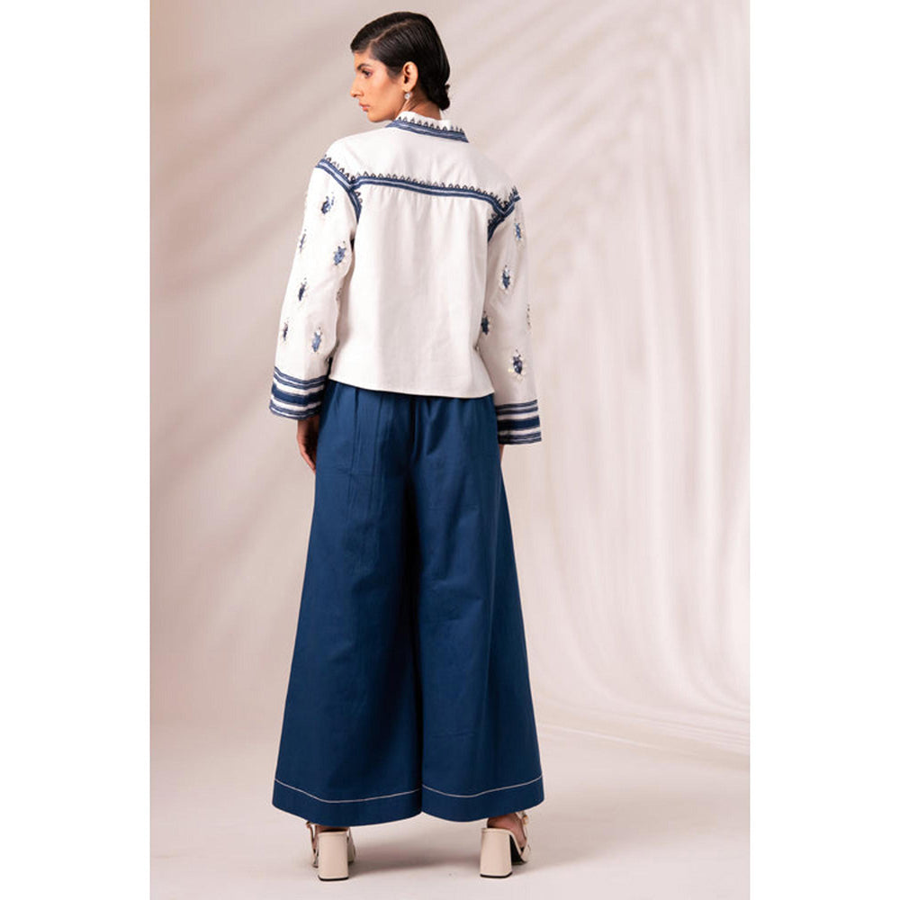 MADDER MUCH Multi-Color Cotton Collar Neck Embroidered Top