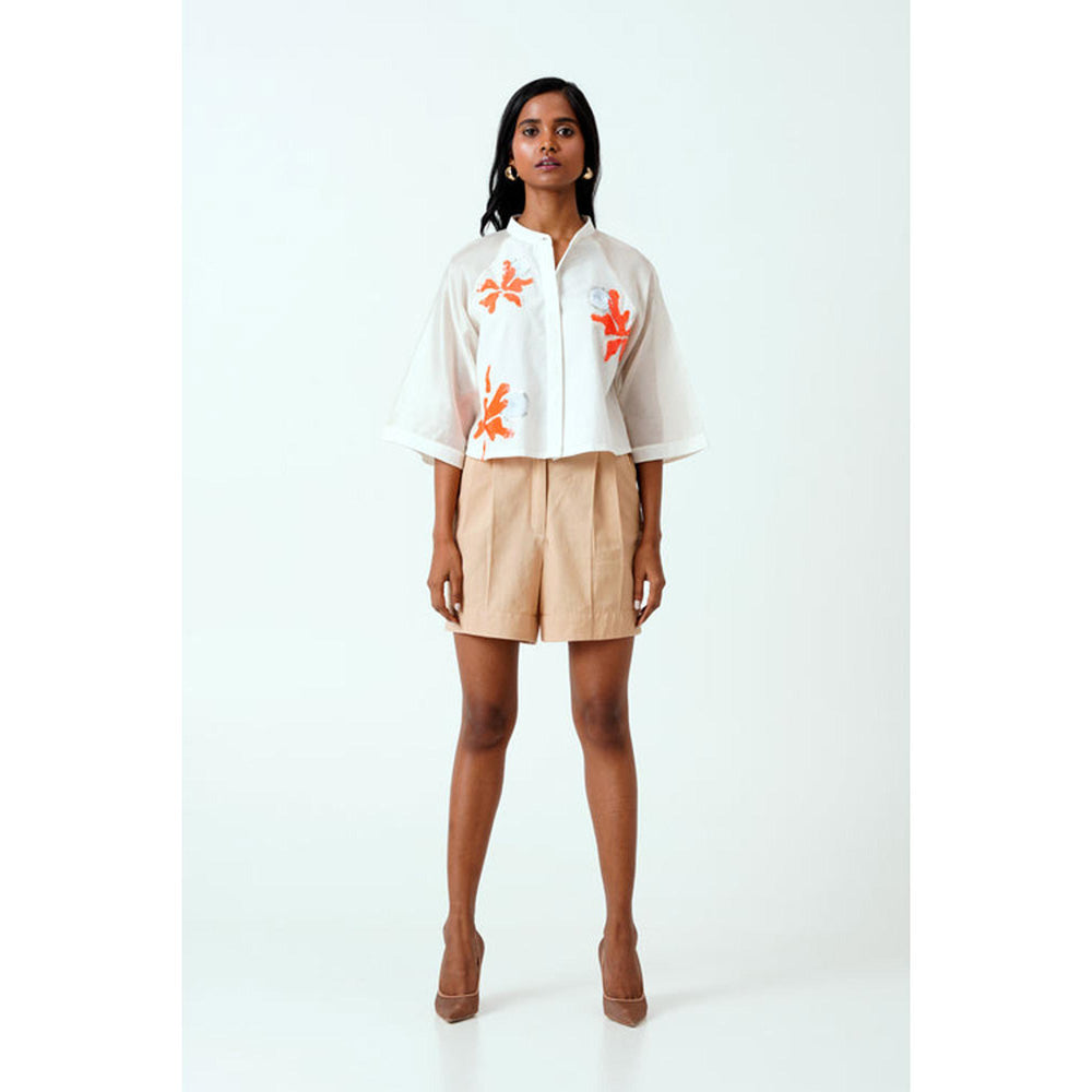 MADDER MUCH Cotton White Mandarin Neck Solid/Plain Shirt