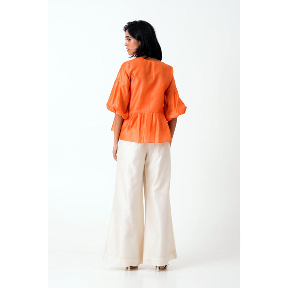 MADDER MUCH Orange Cotton Tie Up Neck Solid/Plain Top With Slip