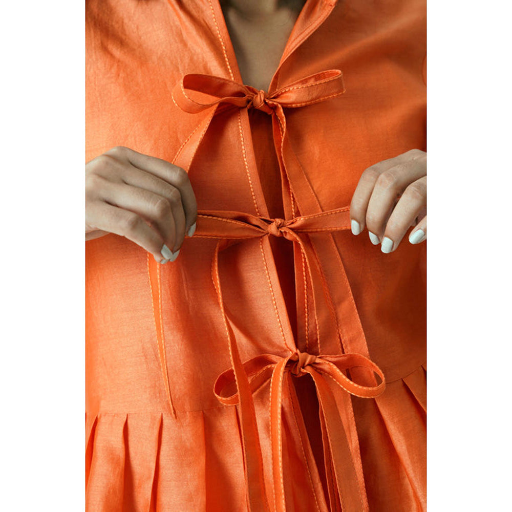 MADDER MUCH Orange Cotton Tie Up Neck Solid/Plain Top With Slip