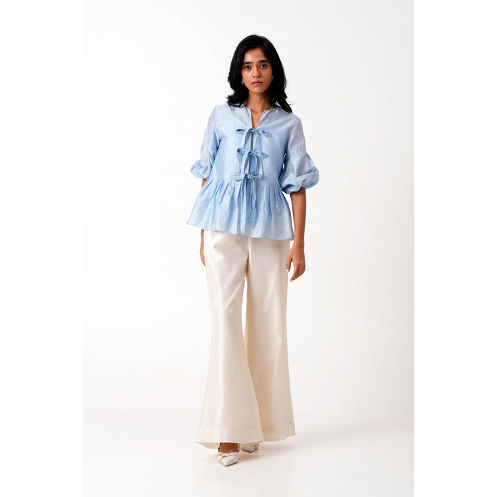 MADDER MUCH Ice Blue Toni Set - Multi Knot Peplum Top With Slip