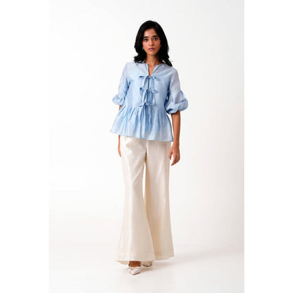 MADDER MUCH Ice Blue Toni Set - Multi Knot Peplum Top With Slip
