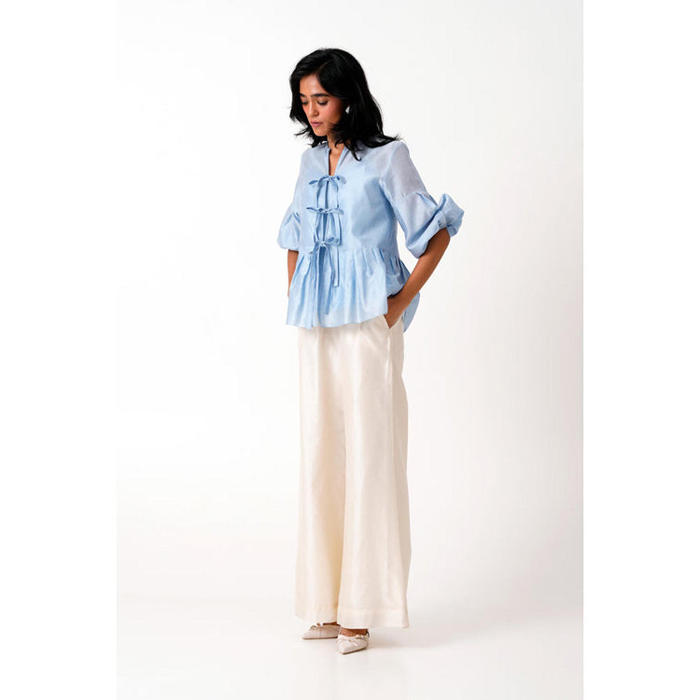 MADDER MUCH Ice Blue Toni Set - Multi Knot Peplum Top With Slip