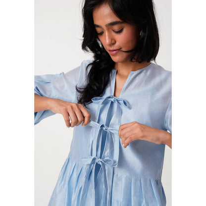 MADDER MUCH Ice Blue Toni Set - Multi Knot Peplum Top With Slip