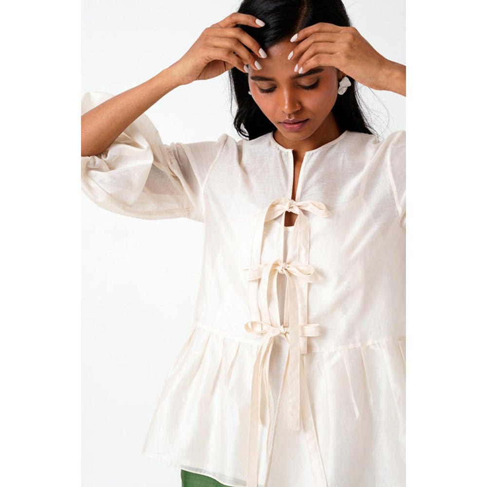 MADDER MUCH Ivory Toni Set - Multi Knot Peplum Top With Slip