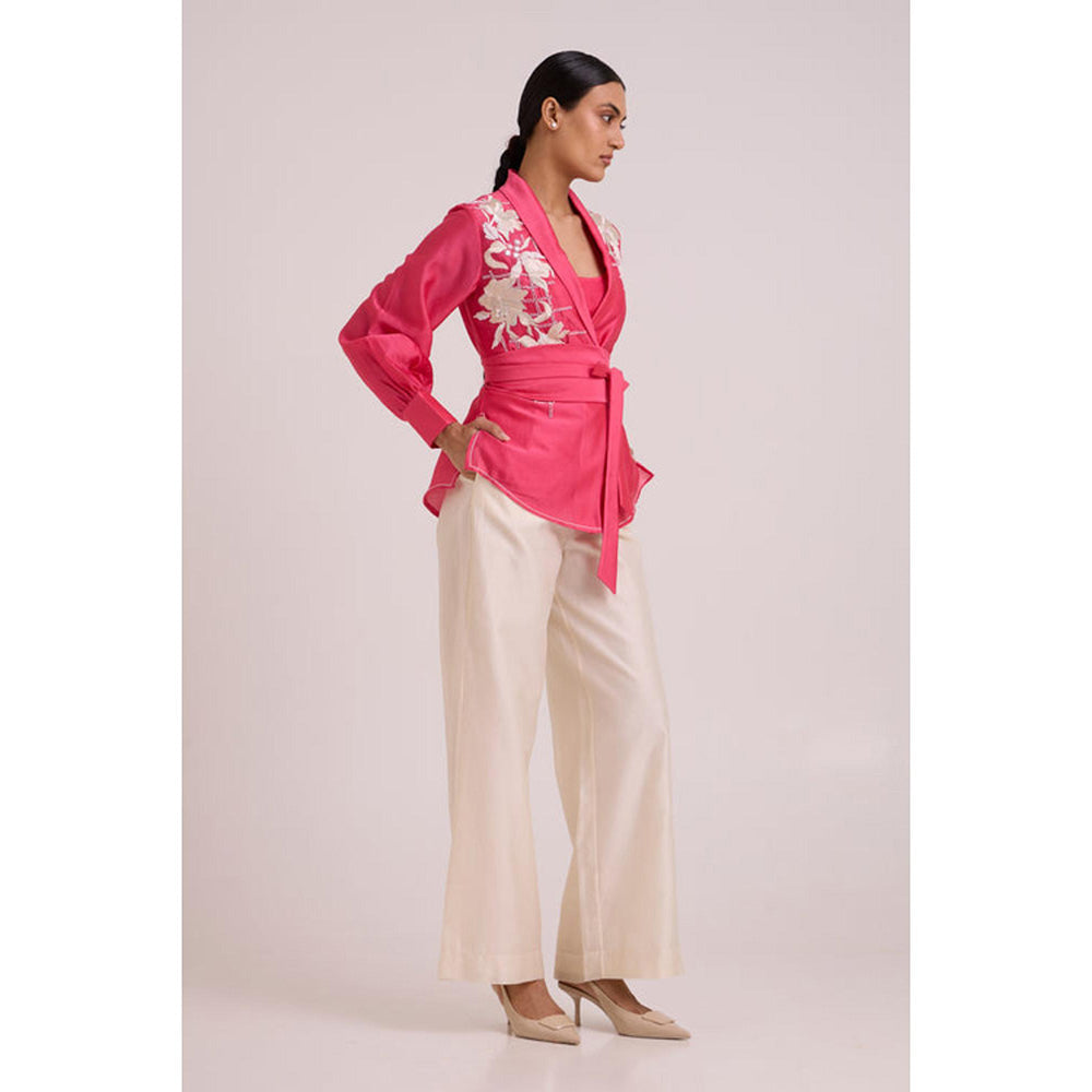 MADDER MUCH Cotton Pink V-Neck Floral Top