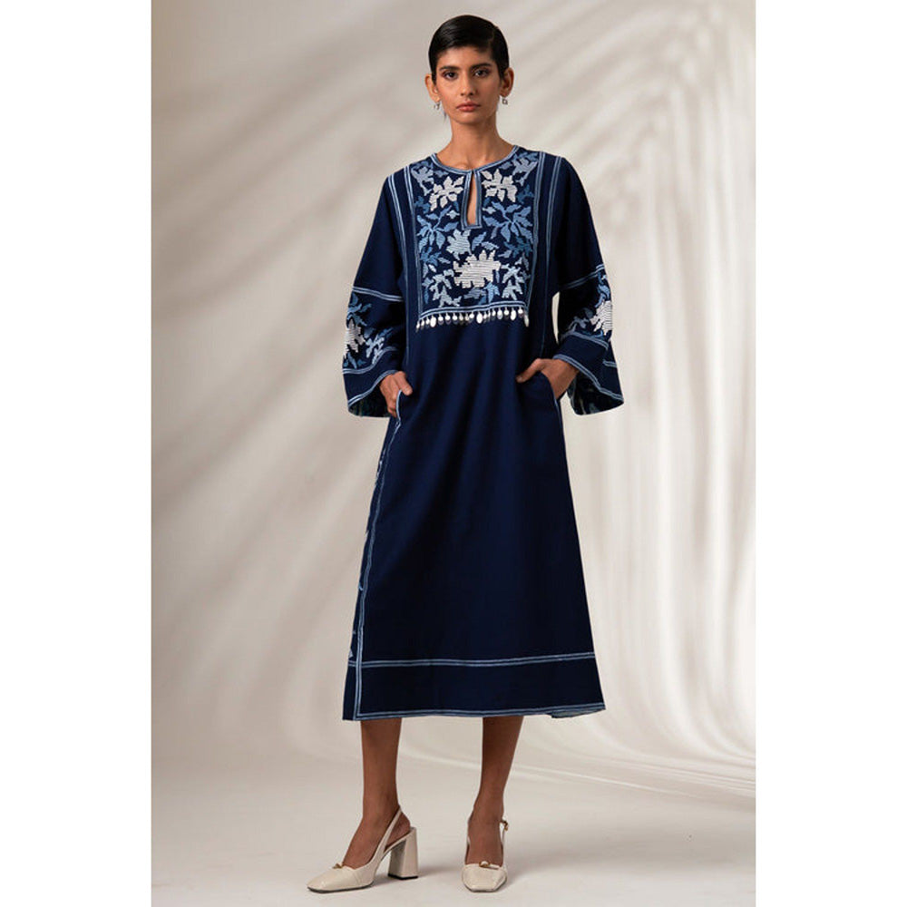 MADDER MUCH Marlin - Natural Indigo Modest Midi Dress