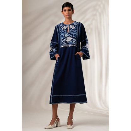 MADDER MUCH Marlin - Natural Indigo Modest Midi Dress