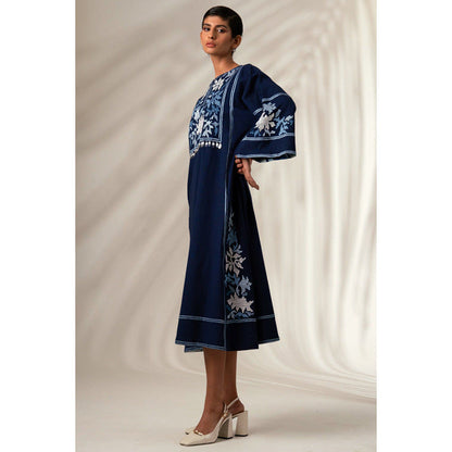 MADDER MUCH Marlin - Natural Indigo Modest Midi Dress