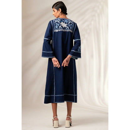 MADDER MUCH Marlin - Natural Indigo Modest Midi Dress