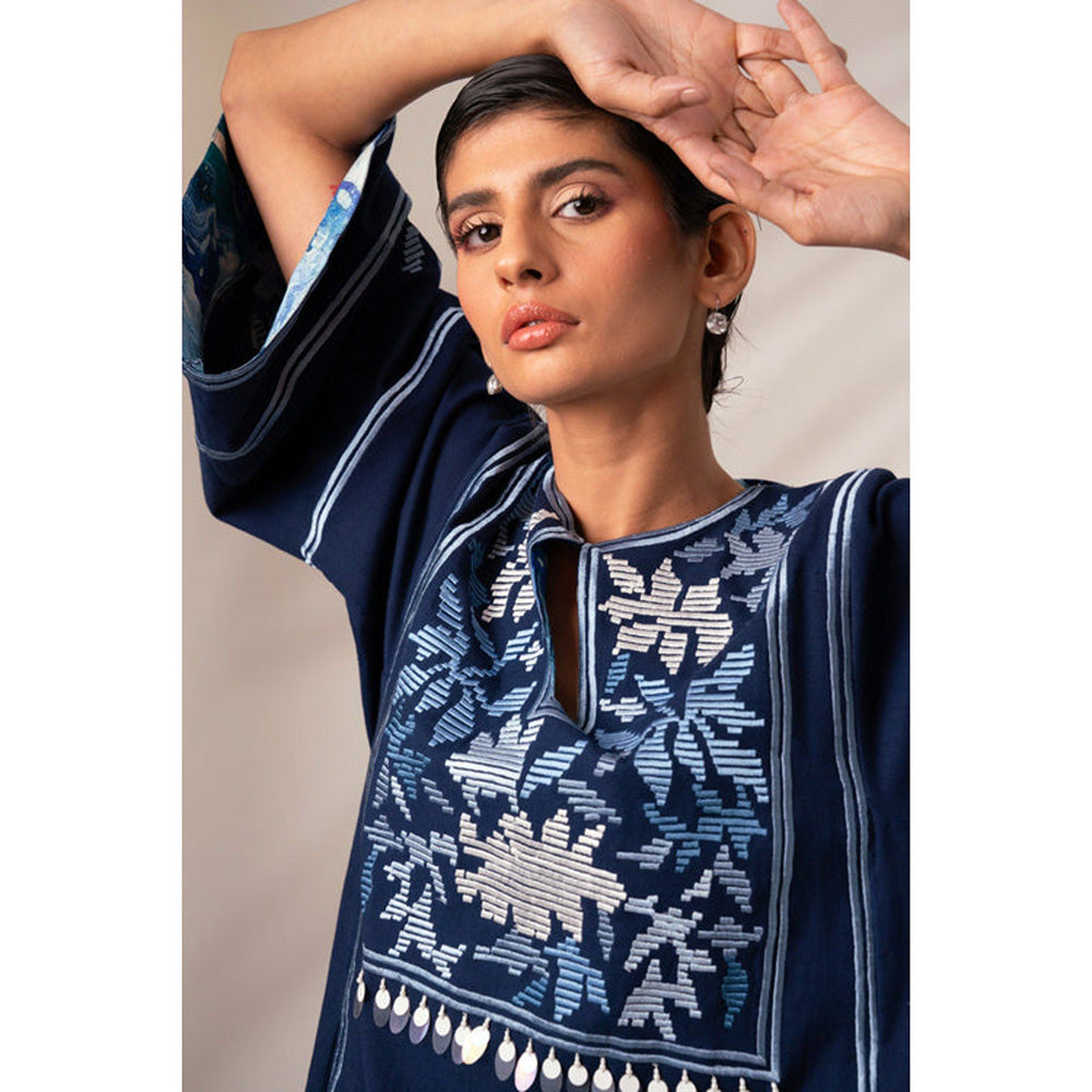 MADDER MUCH Marlin - Natural Indigo Modest Midi Dress