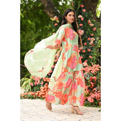 Mahee Jaipur Pastel Rehmat Floral Print Kurta with Sharara and Dupatta (Set of 3)