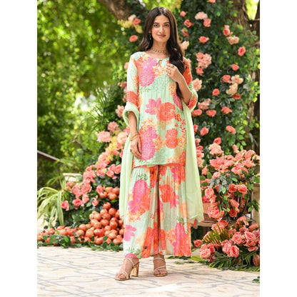 Mahee Jaipur Pastel Rehmat Floral Print Kurta with Sharara and Dupatta (Set of 3)