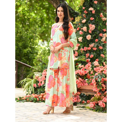 Mahee Jaipur Pastel Rehmat Floral Print Kurta with Sharara and Dupatta (Set of 3)