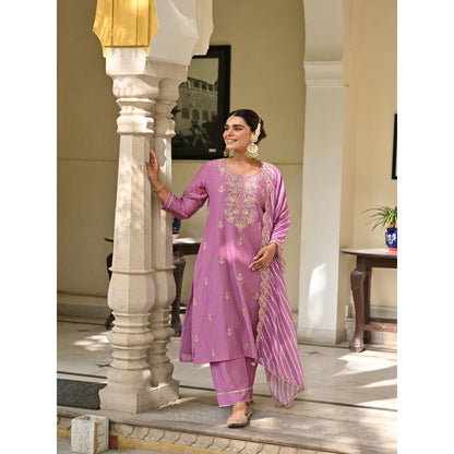 Mahee Jaipur Purple Marodi Work With Lehariya Kurta With Pant And Dupatta