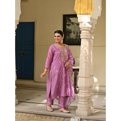Mahee Jaipur Purple Marodi Work With Lehariya Kurta With Pant And Dupatta