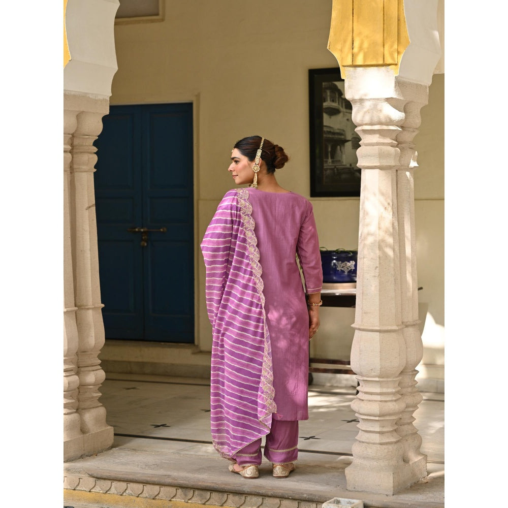 Mahee Jaipur Purple Marodi Work With Lehariya Kurta With Pant And Dupatta